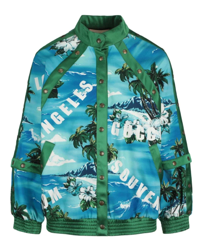 women's cape coats -Palm Tree Bomber Jacket