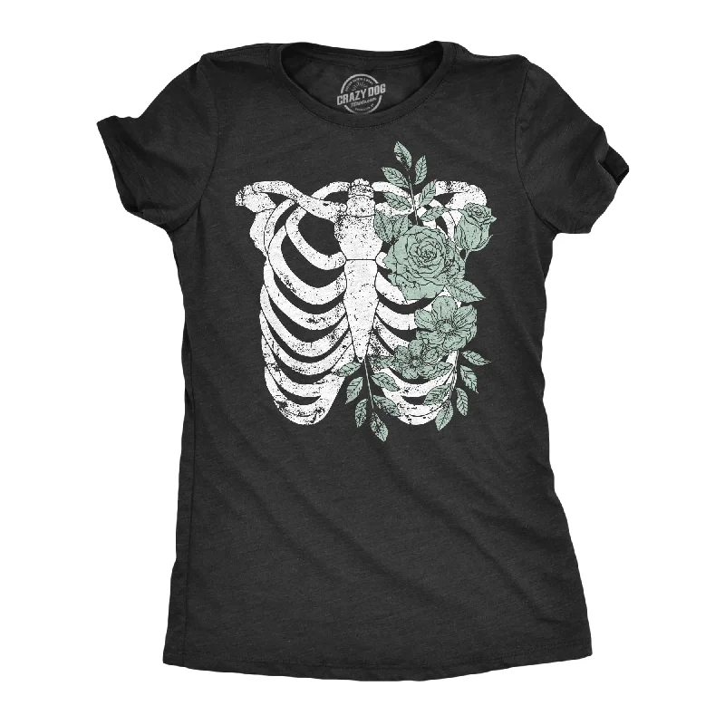 breathable cotton blouses for women -Floral Ribcage Women's T Shirt