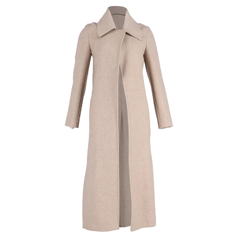 plus size winter coats for women -Victoria Beckham Open Single-Breasted Coat with Slit in Beige Wool