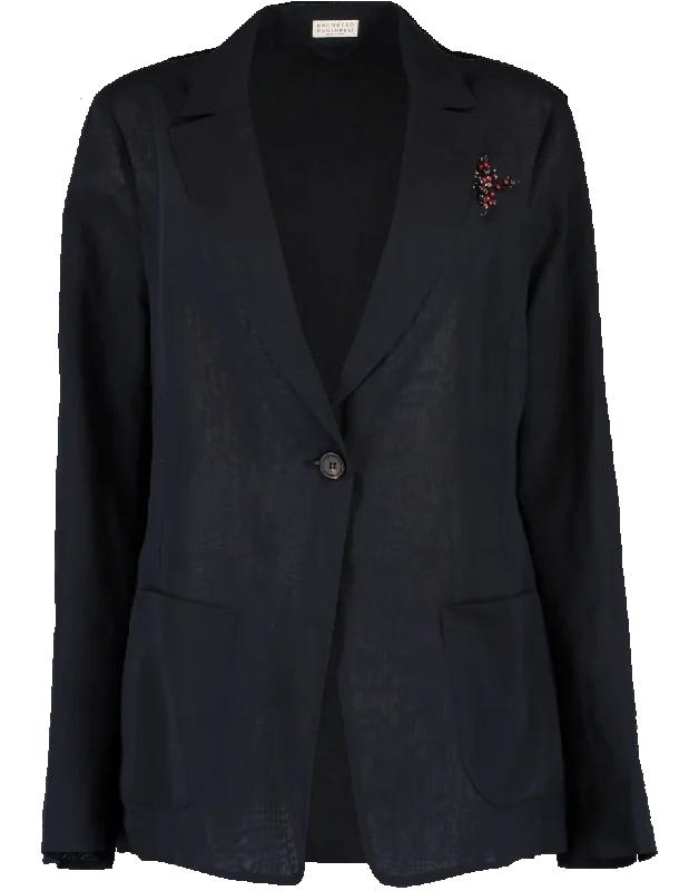 oversized wool coats for ladies -One Button Crystal And Cotton Jacket