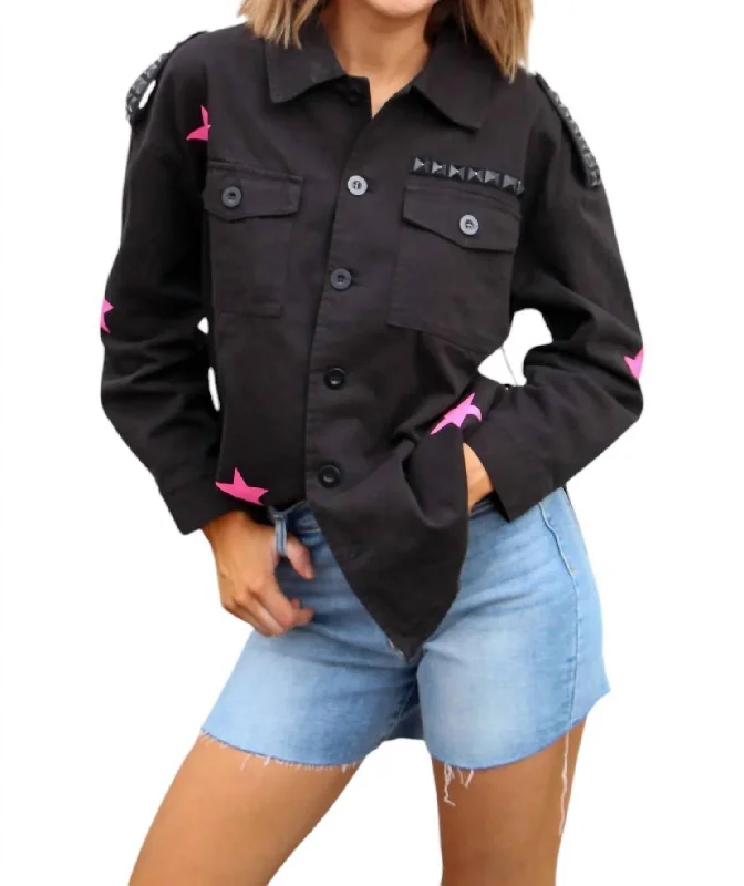 soft shell jackets for women -Tiger Military Jacket In Black