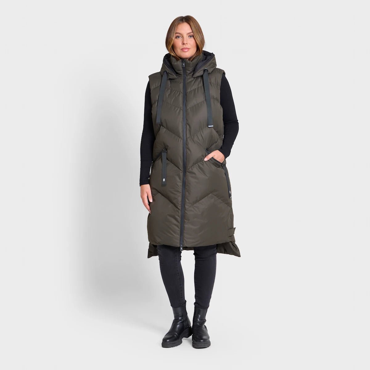 wool blend coats for women -Saint and Sinner Khaki Quilted Gilet