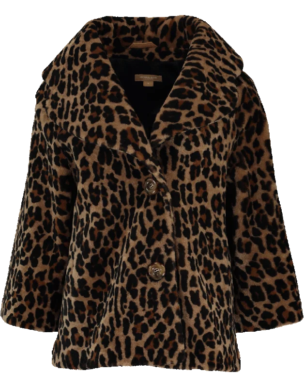 elegant puff jackets for women -Leopard Shearling Jacket