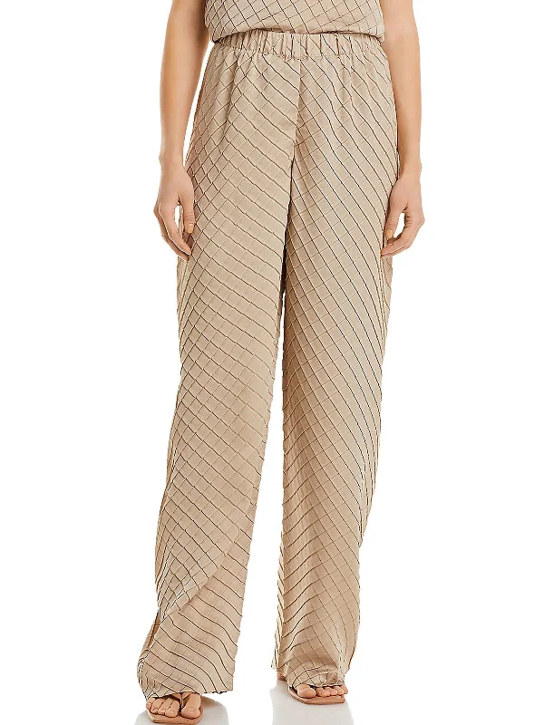 women’s pleated capris -Womens High Rise Textured Palazzo Pants