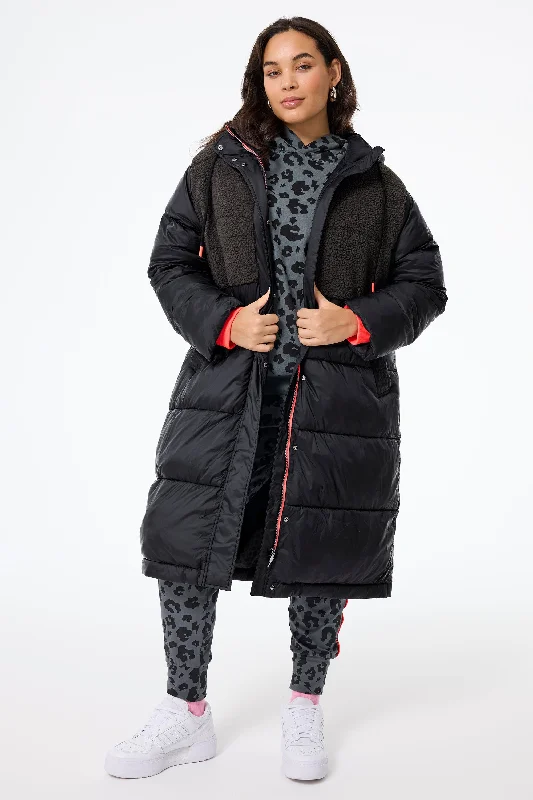 tailored blazers for ladies -Black Quilted with Borg Longline Puffer Coat