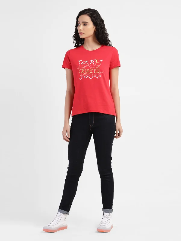 ladies' cotton blouses -Women's Brand Logo Round Neck T-shirt