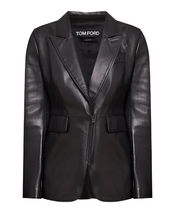 stylish puffer jackets for ladies -Tom Ford Womens Leather Jacket In Black