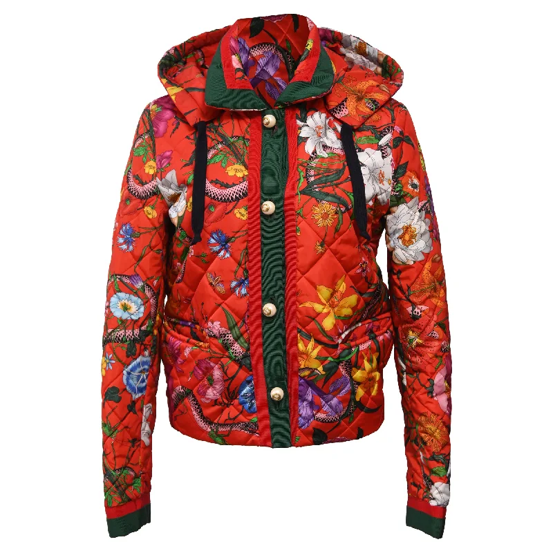 stylish outerwear for women -Gucci Floral Embellished Button Down Jacket in Multicolor Polyamide