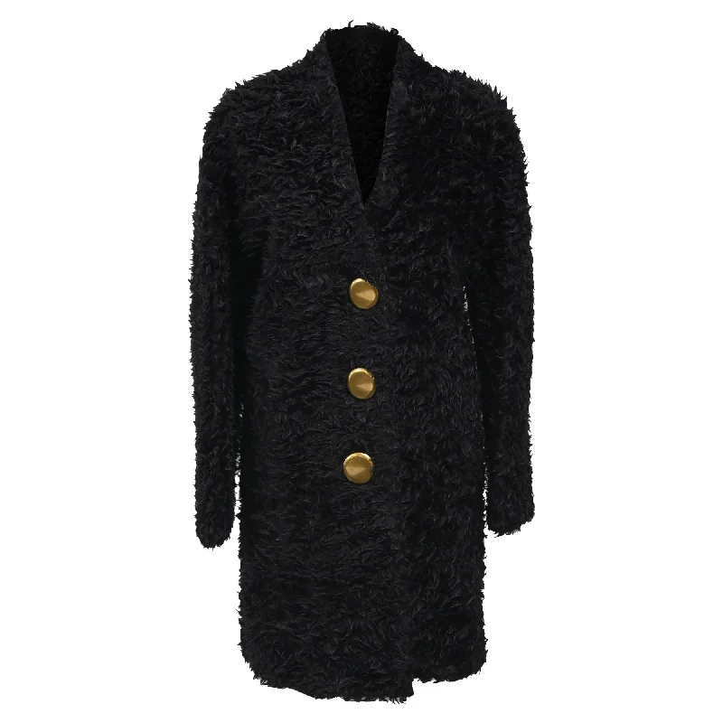 women's thermal jackets -Balenciaga Runway Long Gold Buttoned Coat in Black Mohair