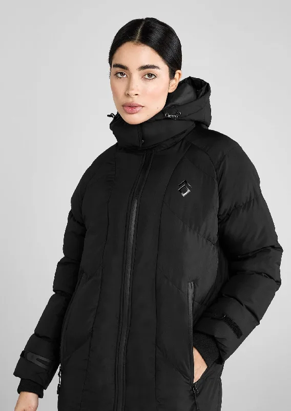 tailored blazers for ladies -Black Long Riding Puffer