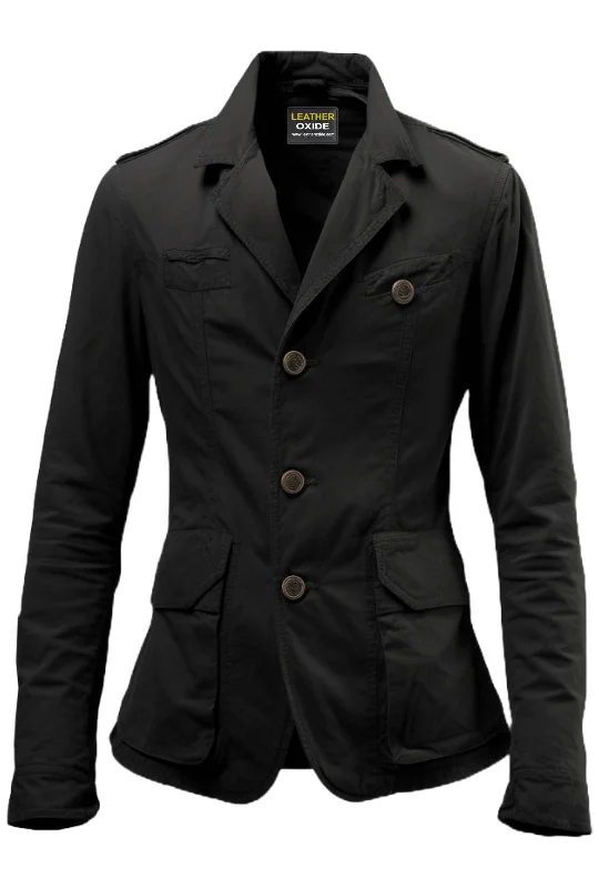 shearling coats for ladies -Men Black Cotton Jacket