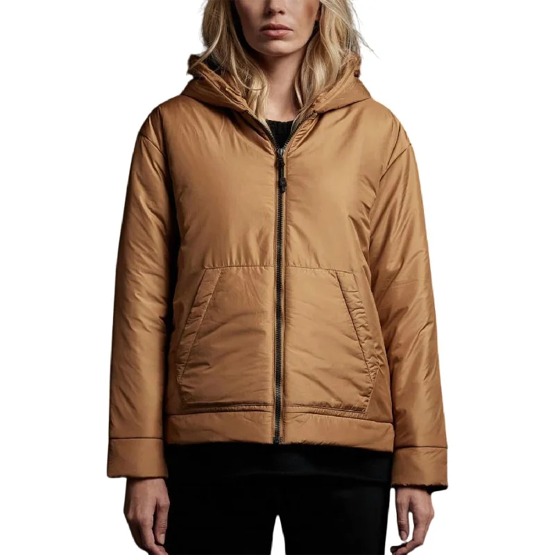 women's coat with detachable hood -Insulated Zip Front Hood Puffer In Copper