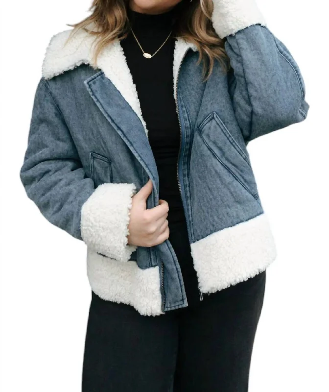 ladies' wool coats -Sherpa Jacket In Denim