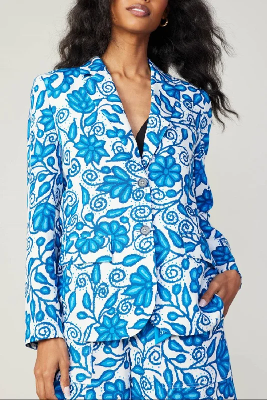 long coats for women -Painterly Floral Jacket In Blue Multi