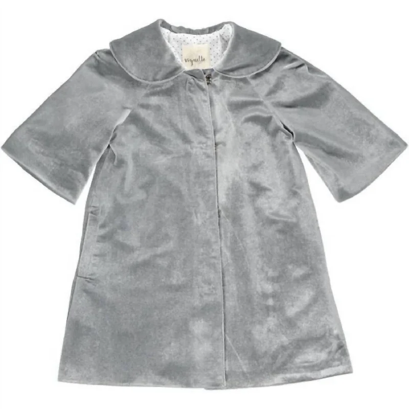 button-up winter coats for women -Women's Jane Velvet Coat In Silver Grey