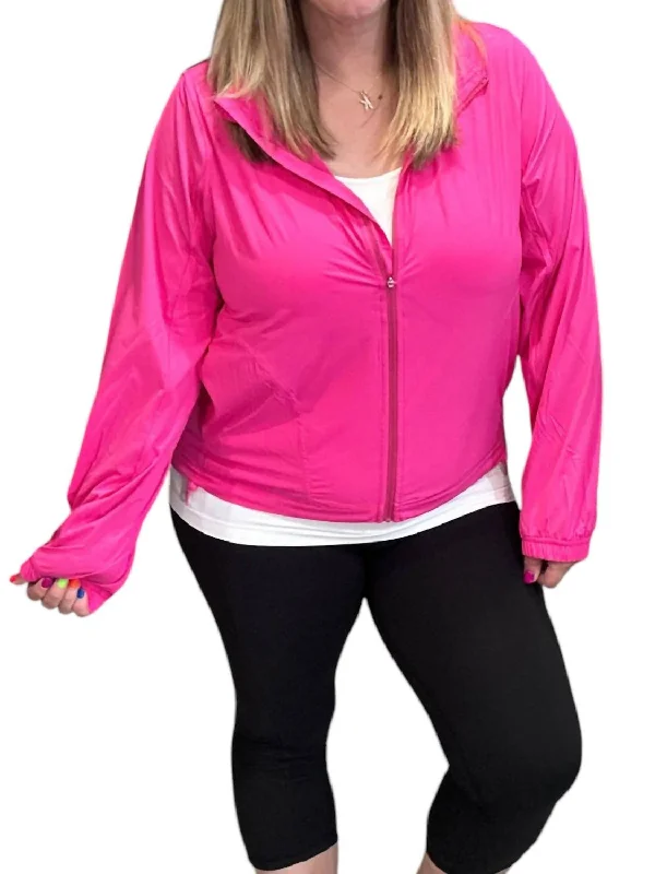 denim jackets for women -Stretch Long Sleeve Hoodie Jacket In Sonic Pink