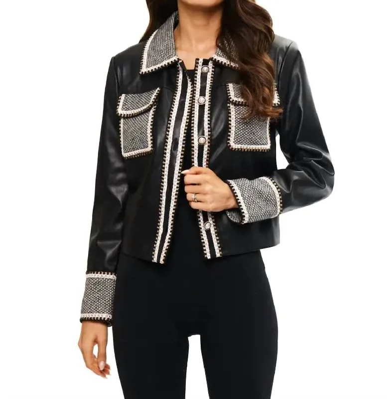 lightweight jackets for women -Vera Vegan Leather Cropped Jacket In Black