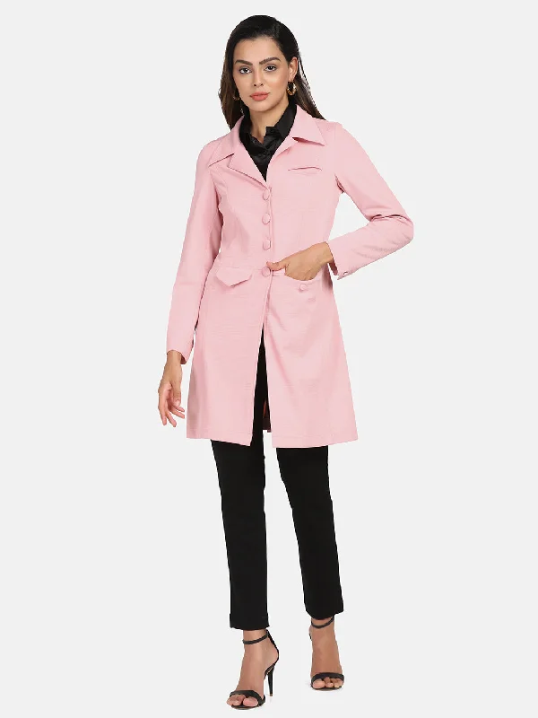 women's wrap coats -Longline Stretch jacket - Pink