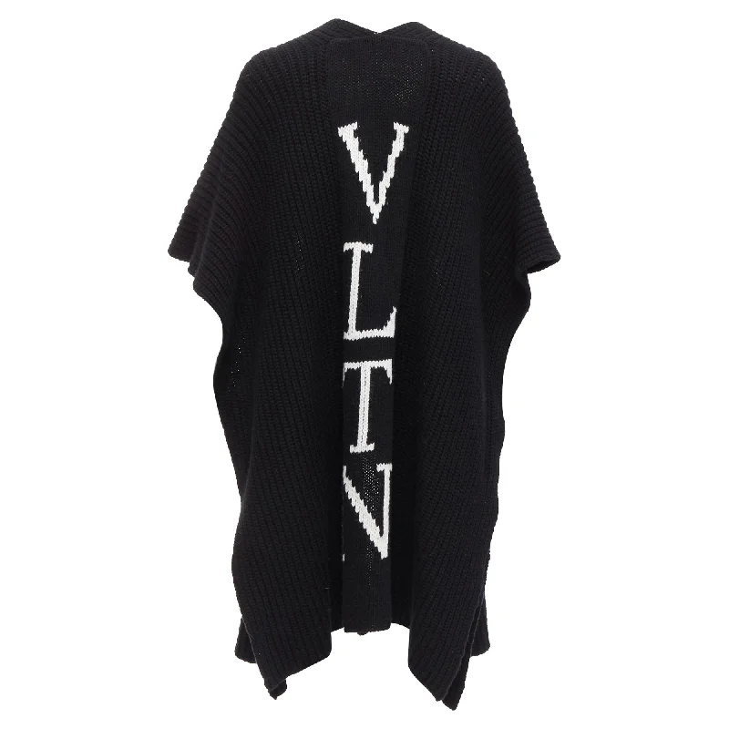 soft shell jackets for women -Valentino VLTN Virgin Wool Logo Back Poncho Cardigan