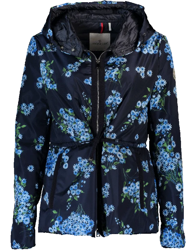 women's rain jackets -Raief Hooded Floral Jacket