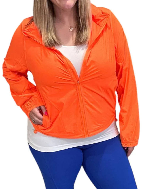 women's bomber jackets -Stretch Long Sleeve Hoodie Jacket In Orange