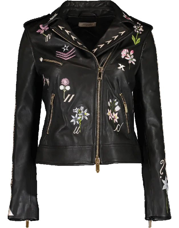 long faux fur coats for women -Ryder Embroidered Leather Jacket