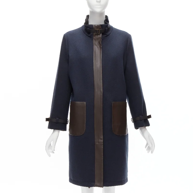 casual wool jackets for women -Loro Piana Storm System Reversible cashmere wool leather trimmed coat