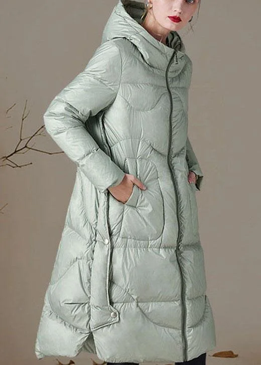 double-breasted coats for women -Boutique silver Green hooded low high design Loose Winter Duck Down Coats