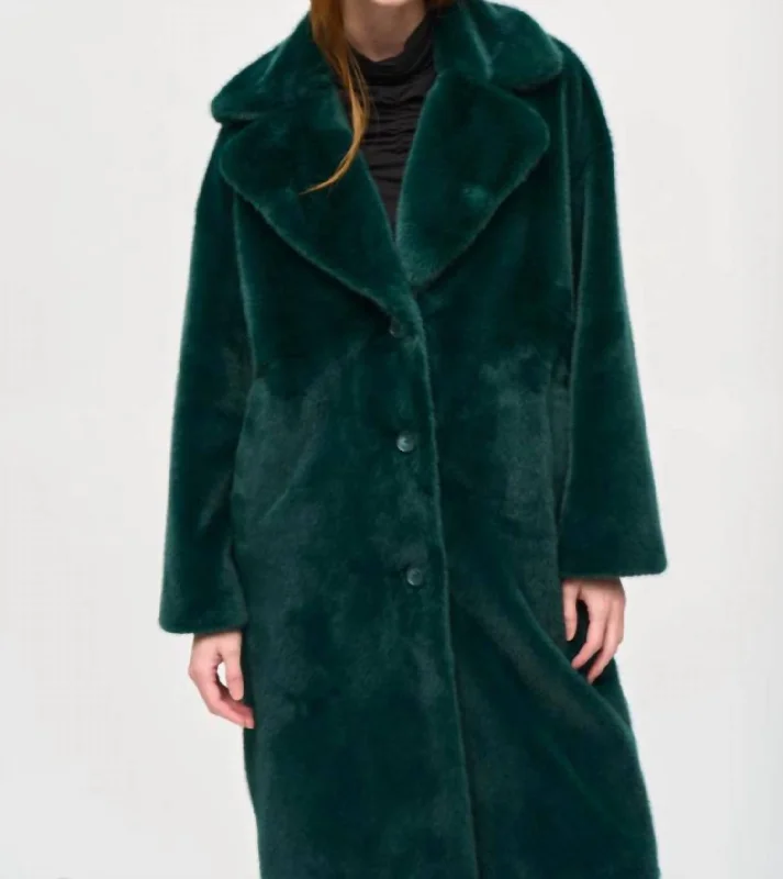 wool blend coats for women -Faux Fur Coat In Absolute Green