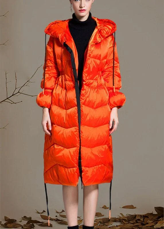 women's down jackets -Boho Orange Loose Thick zippered Winter Duck Down Jacket In