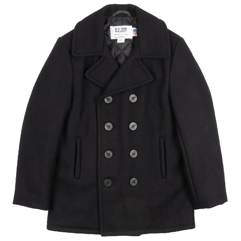 double-breasted coats for women -740 - Classic Melton Wool Navy Pea Coat - New Navy