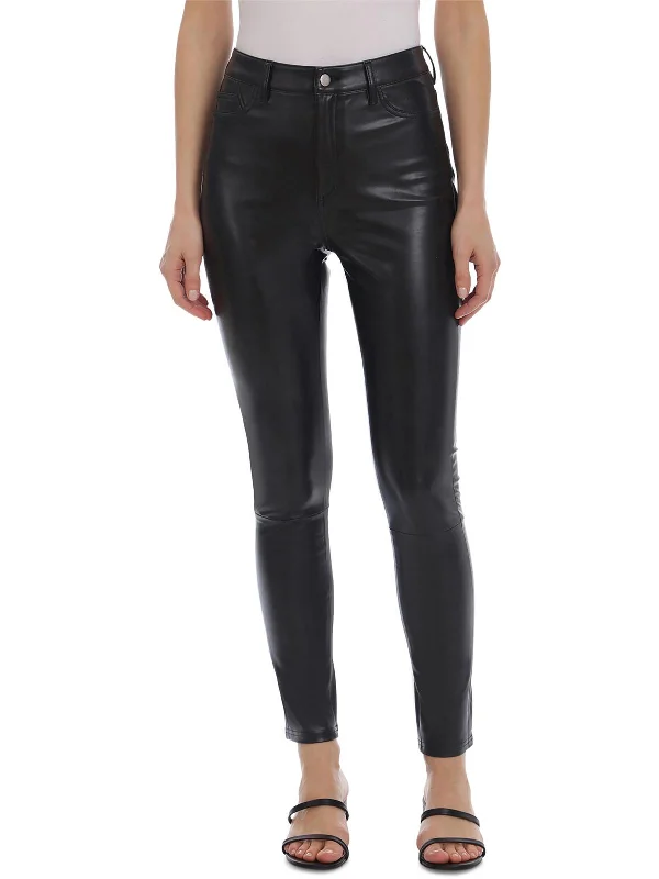 women's high-waisted pants -Womens High Rise Faux Leather Skinny Pants