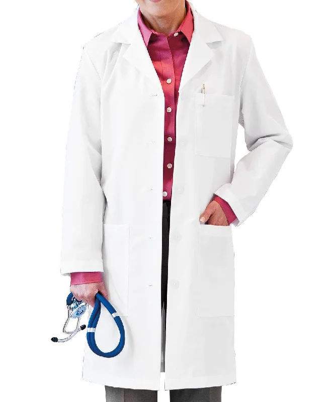 women's sleek leather coats -Meta 37 Inch Women's Notched Collar Long Lab Coat