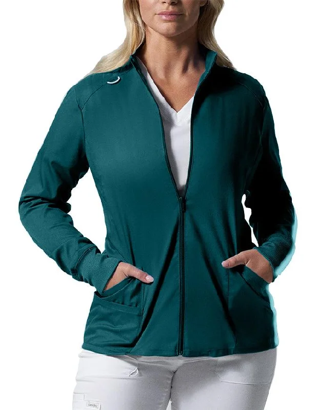 chic long jackets for women -Landau ProFlex Women's Zip Front Mock Neck Scrub Jacket