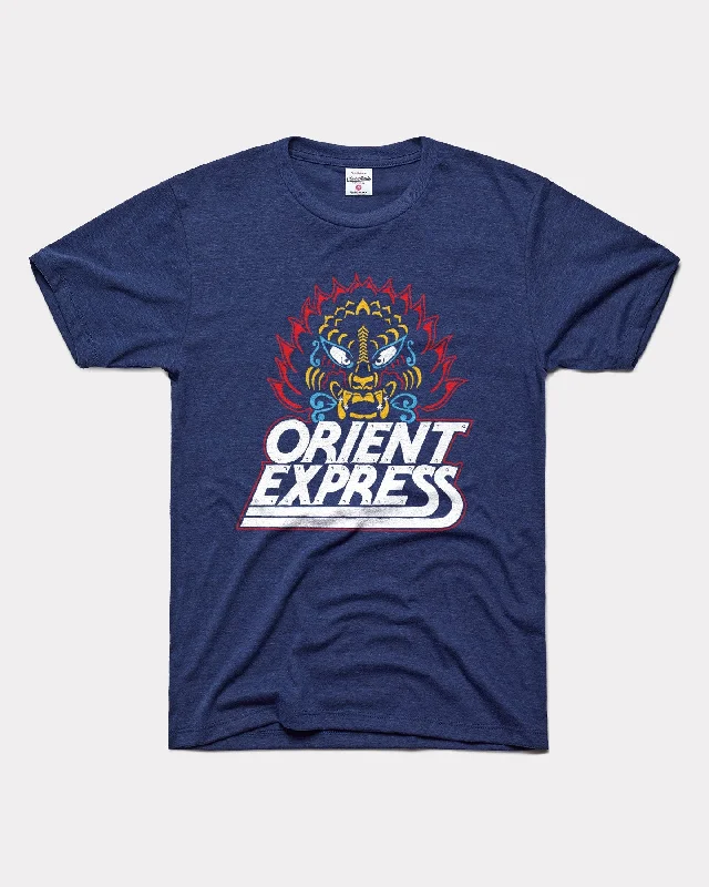 fitted crop tops for women -Worlds of Fun Orient Express Vintage Navy T-Shirt