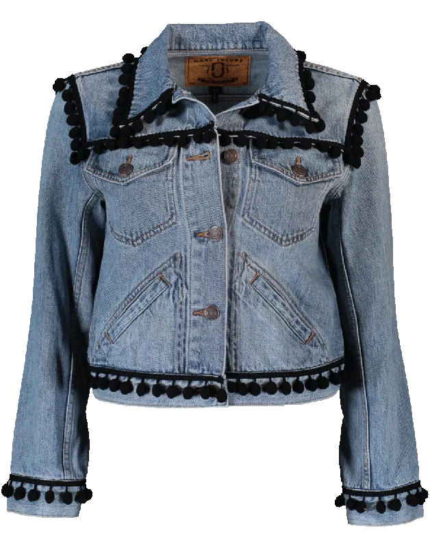 faux leather jackets for women -Shrunken Pom Pom Jacket