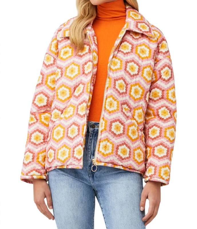 elegant puff jackets for women -Powder Puffed Jacket In Honeycomb Daisy