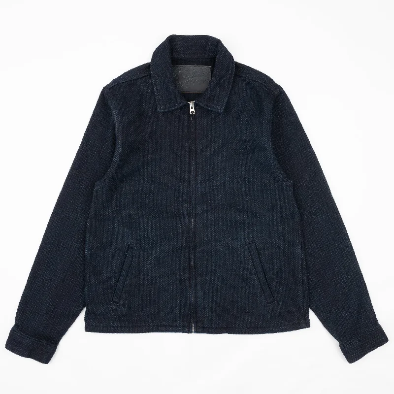 casual wool jackets for women -Zip Chore Coat - Indigo Sashiko