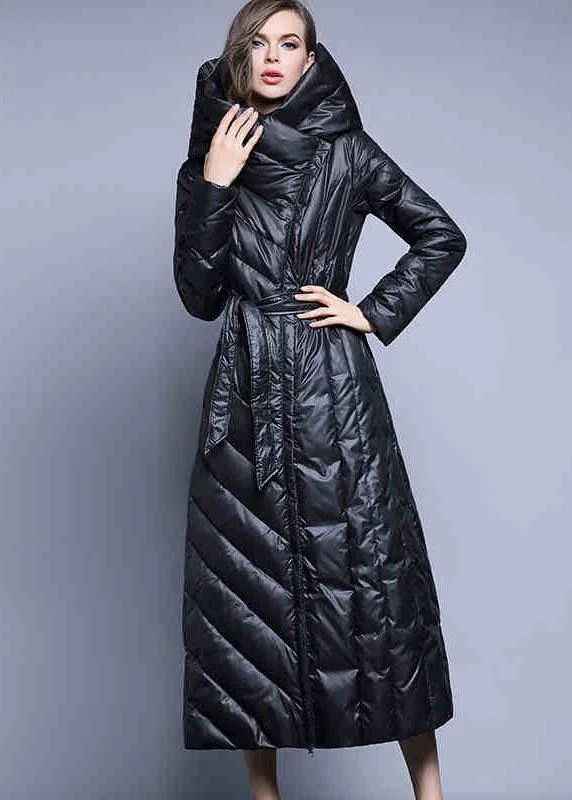 ladies' quilted jackets -Black fashion Pockets Thick slim fit Winter lengthen Duck Down down coat