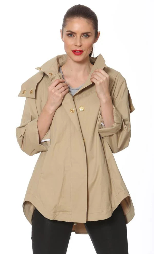 women's knitted coats -Rain coat, Wind breaker water resistant - KHAKI   Savina