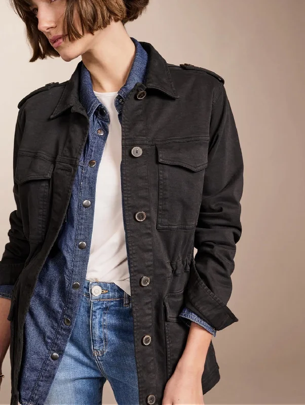 stylish puffer jackets for ladies -Drake Organic Cotton Utility Jacket | Black