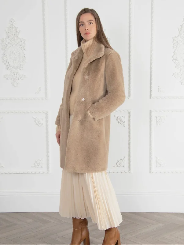 women's blazer jackets -Signature Bette Long Recycled Vegan Faux Fur Coat | Camel