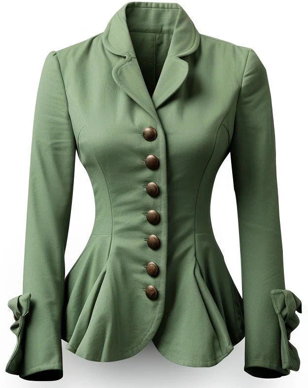 women's casual outerwear -Women Green Sapphire Cotton Jacket