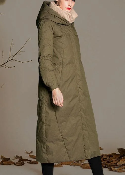 lightweight jackets for women -Chic Army Green Pockets Warm Wear on both sides Winter Duck Down Down Coat