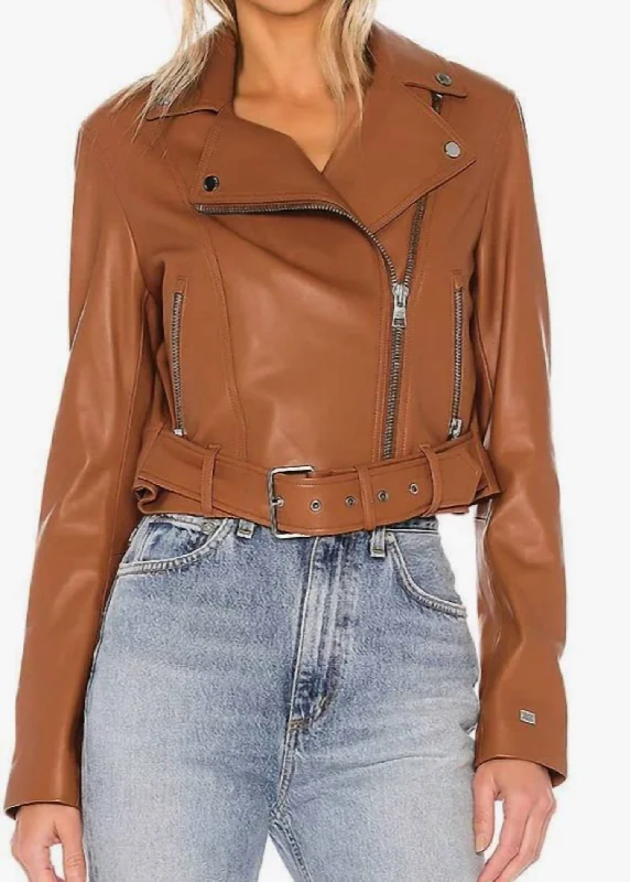 long sleeve jackets for women -Clodia Leather Jacket In Cinnamon