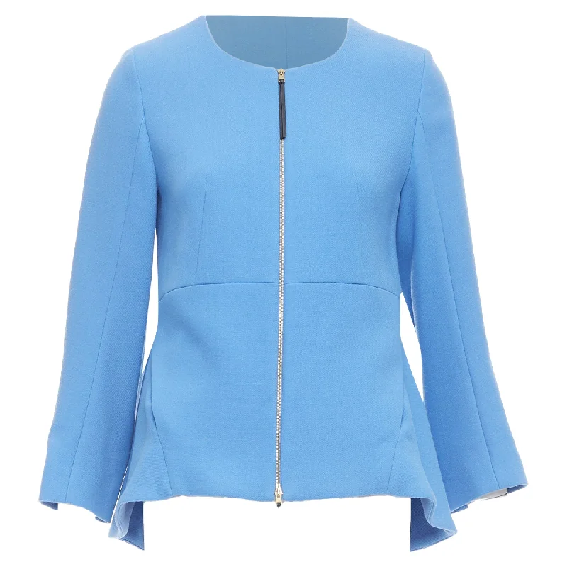 stylish wool jackets for women -Marni Virgin Wool Zip Front Peplum Crew Neck Coat