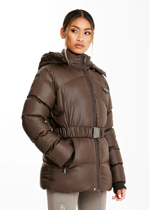 lightweight trench coats for women -Second Quality - Chocolate Belted Puffer Jacket