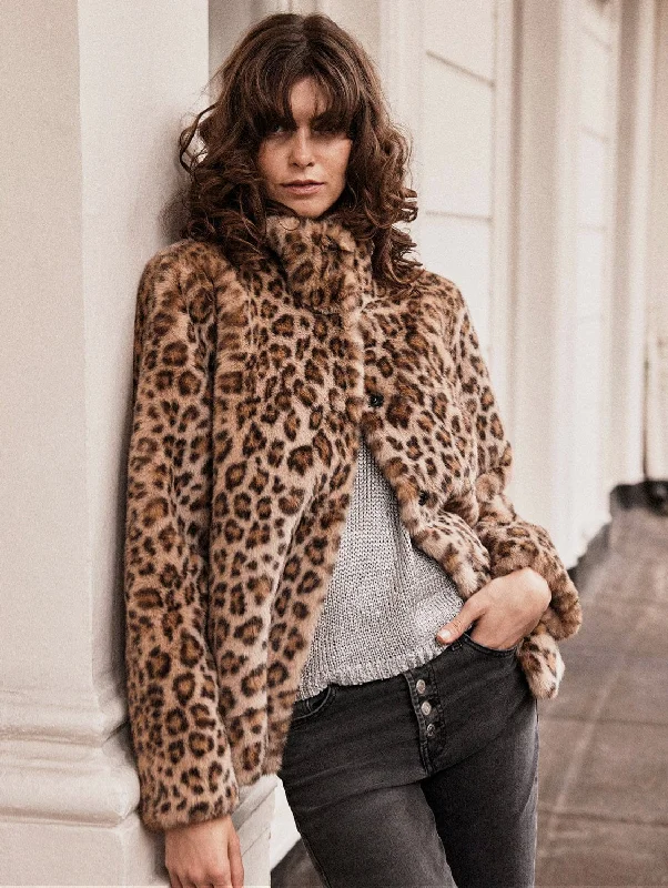 women's cape coats -Claudia Luxe Recycled Vegan Faux Fur Jacket | Leopard