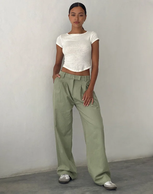 women's jogger pants -Satria Extra Wide Trouser in Sage