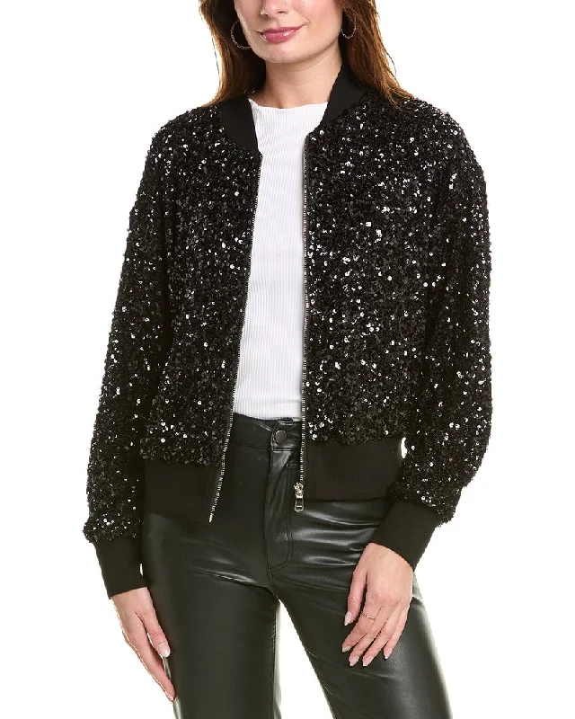 women's blazer jackets -Gracia Sparkling Sequin Zip-Up Bomber Jacket